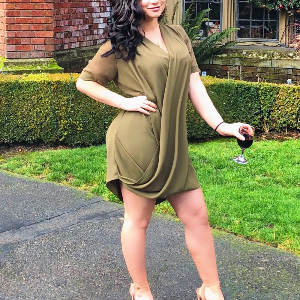 Topshop Olive Green Sheer Elegant Dress